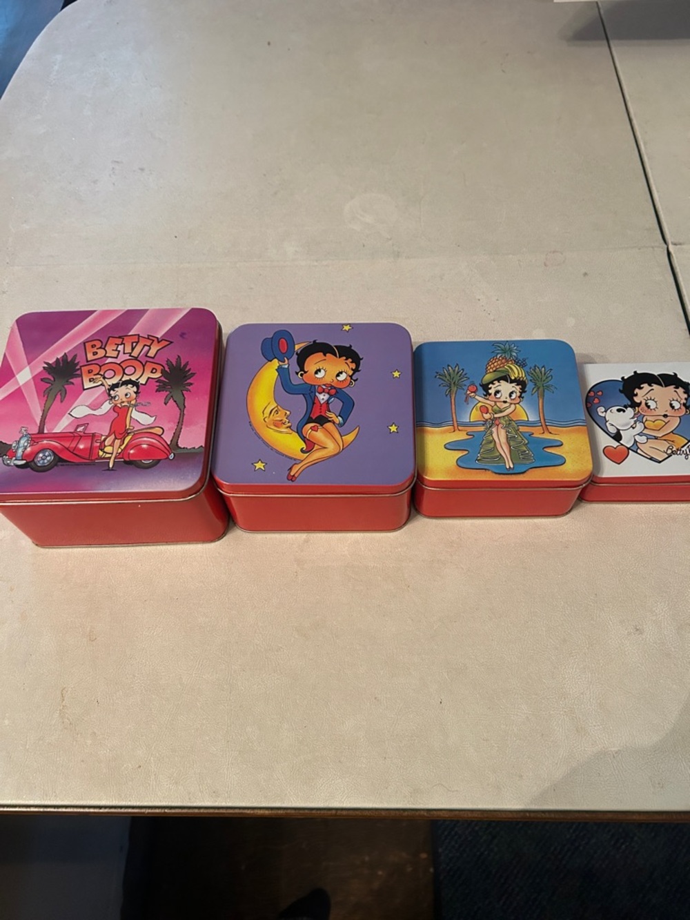 Betty Boop Red Tin Set with Pink, Purple & Blue Lids